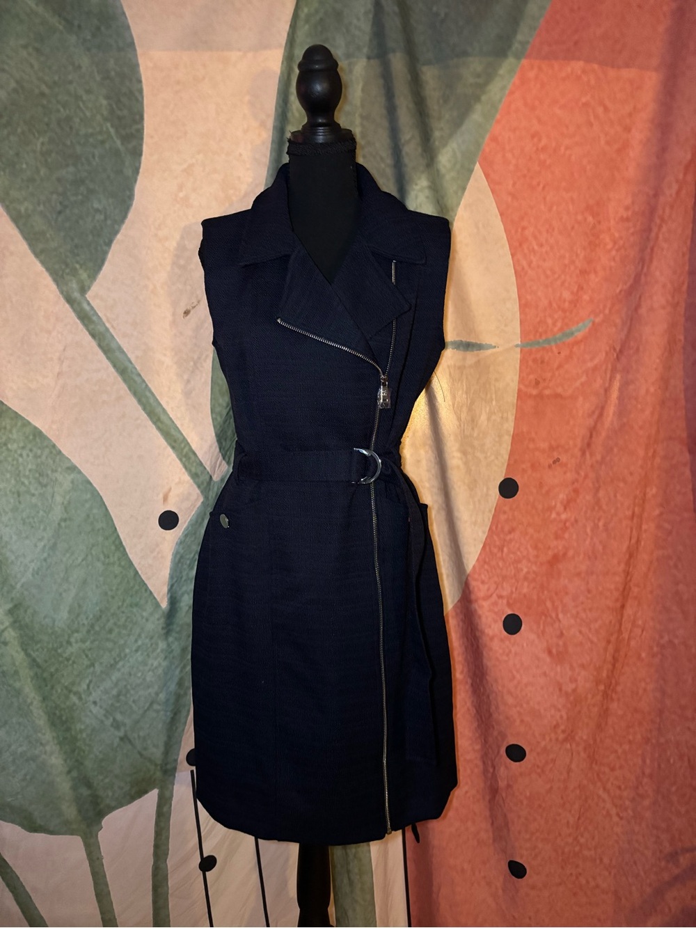 New DKNY Navy Sleeveless Zip-Belted Mini Dress